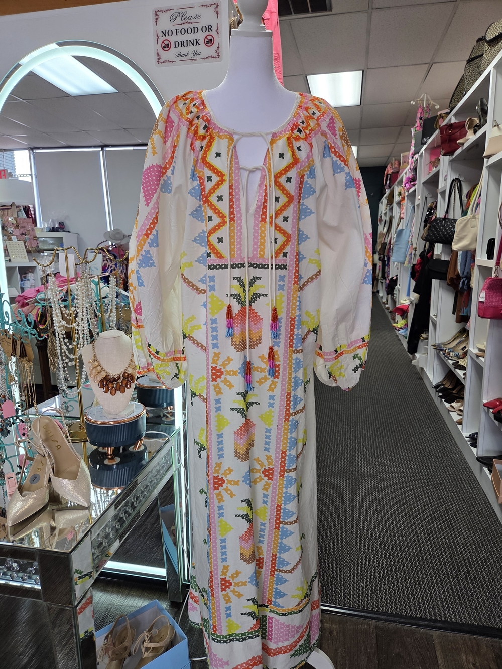FARM Rio Multi-Color Embroidered Long Sleeve Maxi Dress